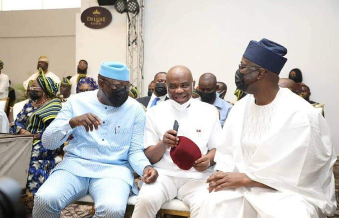 Fayemi, Wike and Makinde at Fayose's son's wedding in Lagos on October 24, 2021