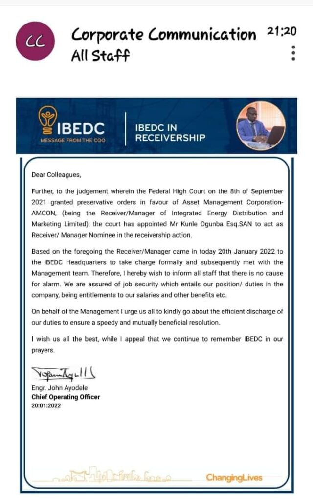 AMCON takes over Ibadan DisCo, appoints Receiver/Manager Ibadan DisCo