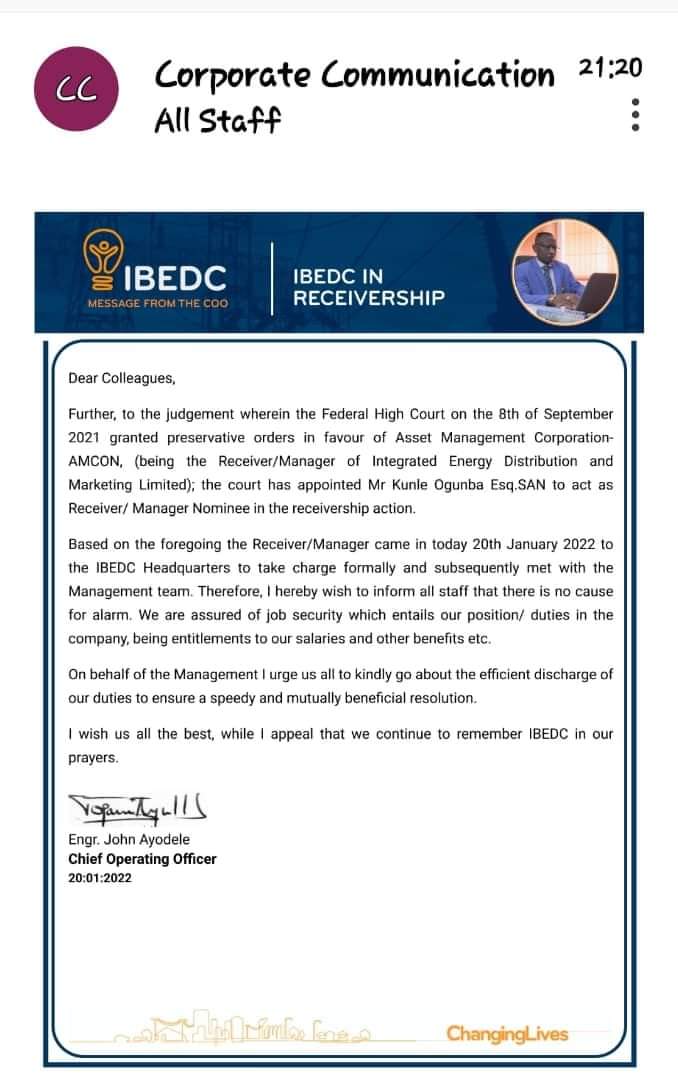 IBEDC memo Ibadan DisCo