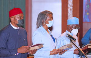 Buhari swears in 6 National Commissioners for INEC INEC National COmmissioners