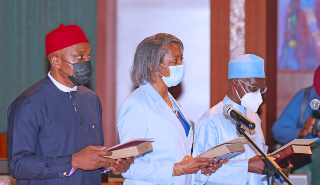 Buhari swears in 6 National Commissioners for INEC INEC National COmmissioners