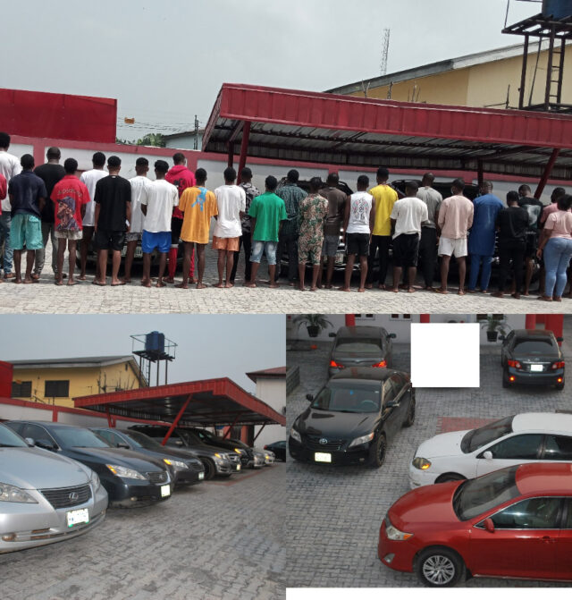 EFCC nabs 42 suspected Internet fraudsters, seizes 13 cars in Asaba internet fraudsters