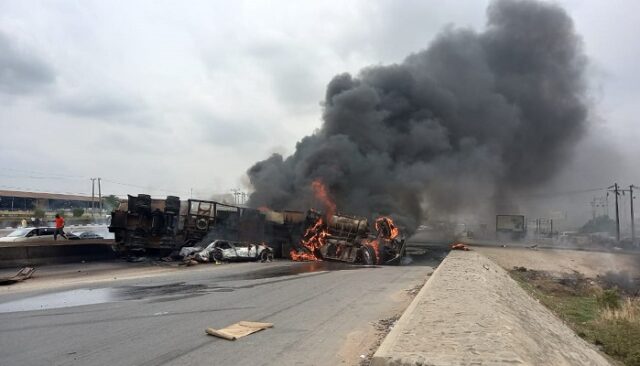 One killed, vehicles razed as petrol-laden tanker explodes in Lagos Petrol-laden tanker