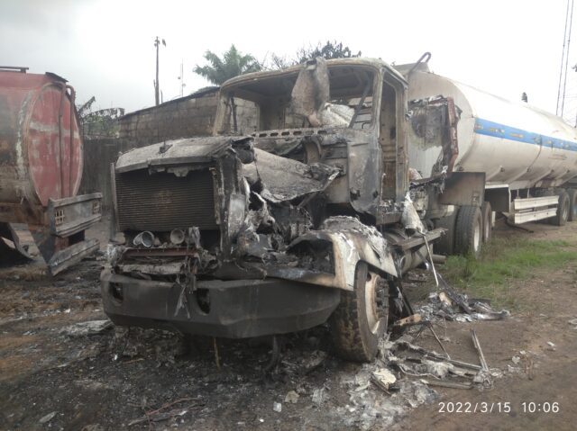Fire razes trucks at EFCC exhibit dump in Port Harcourt Trucks