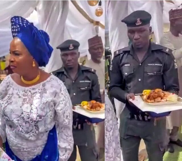 Police summon officer carrying food for VIP at party Food, Policeman