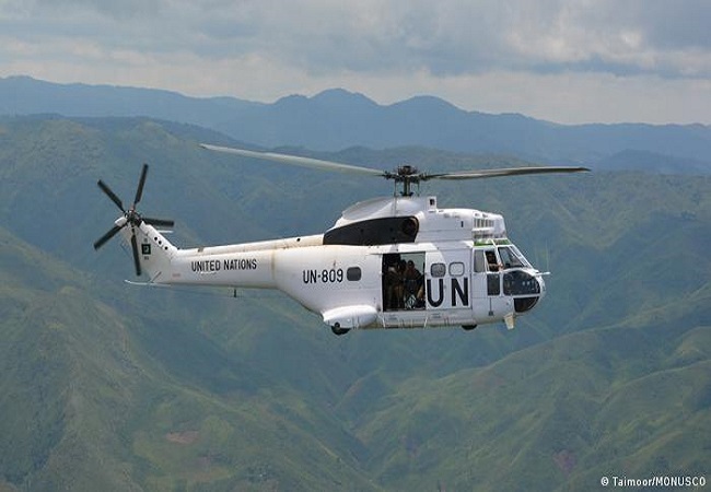 UN helicopter UN peacekeepers