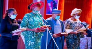 Buhari swears in 4 Permanent Secretaries Permanent Secretaries