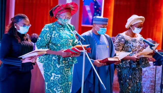 Buhari swears in 4 Permanent Secretaries Permanent Secretaries