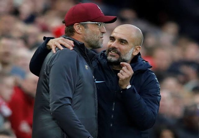 Jurgen Klopp and Pep Guardiola Klopp, Liverpool, Man City