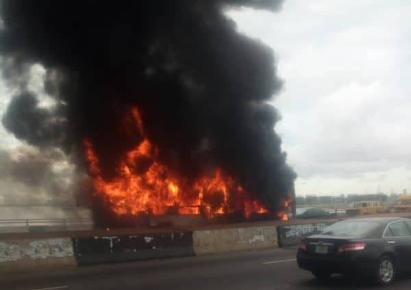 Bus gutted by fire Bus