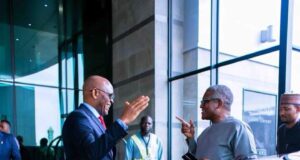 PHOTOS: Dangote, Elumelu meet at airport