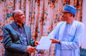 PHOTOS: Amaechi presents LLB degree’s essay to Buhari