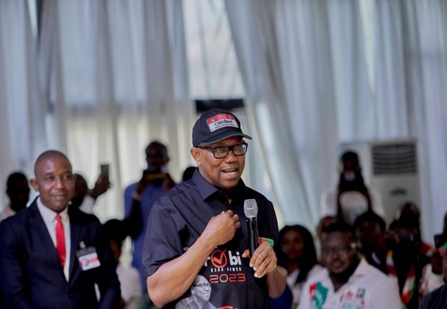 Peter Obi at a townhall meeting with youths in Port Harcourt PVCs collection, Obi