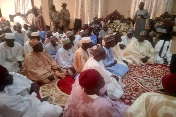 Zulum with slain fishermen’s families Zulum families