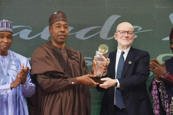 Zulum receiving Primary Healthcare Leadership Award Primary Healthcare Leadership Award
