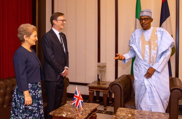 President Buhari and UK High Commissioner, Richard Hugh Montgomery House outside Nigeria
