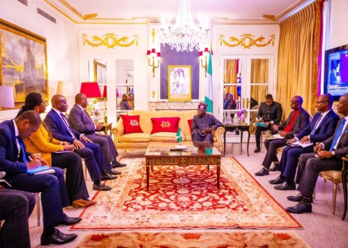 Tinubu with AfreximBank Executives in Paris Tinubu