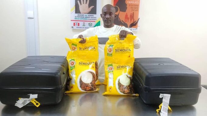 Arrested drug dealer at Lagos airport Semovita
