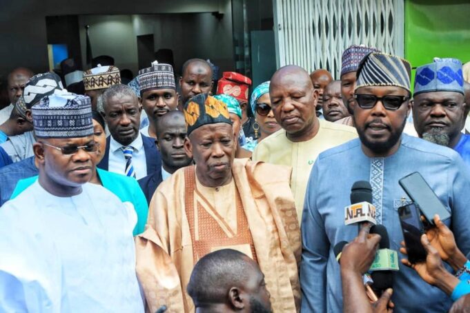 Former deputy governor of Kogi State, Yomi Awoniyi, Yahaya Bello, and Ganduje Kogi deputy