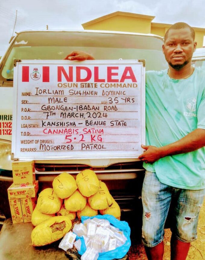 Arrested drug dealer in Osun Bus