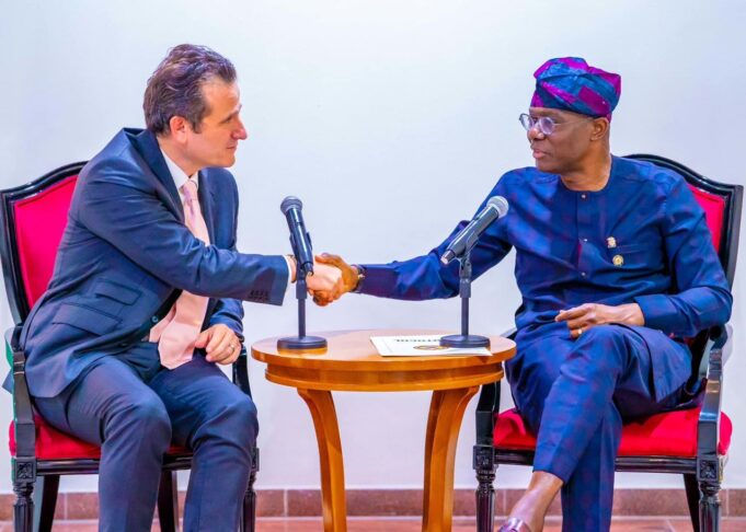 Lagos State Governor, Babajide Sanwo-Olu, and Mastercard President, Dr Dimitrios Dosis Mastercard