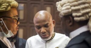 Nnamdi Kanu appeals conviction, challenges terrorism trial Lawyer, Courtroom, NMA, DSS, Court, Kanu
