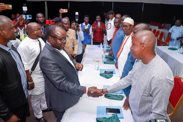 Dennis Otuaro at a stakeholders' meeting with ex-agitators in Warri, Delta State Ex-agitators