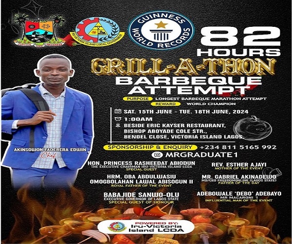 Nigerian Akinsowon Faderera Edwin sets to break Guinness Record in barbecue marathon Barbecue