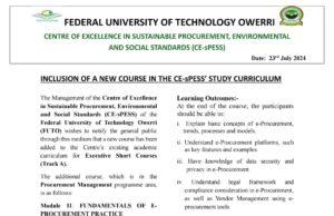 FUTO CE-sPESS introduces new course in Centre’s Study Curriculum FUTO Ce-sPESS