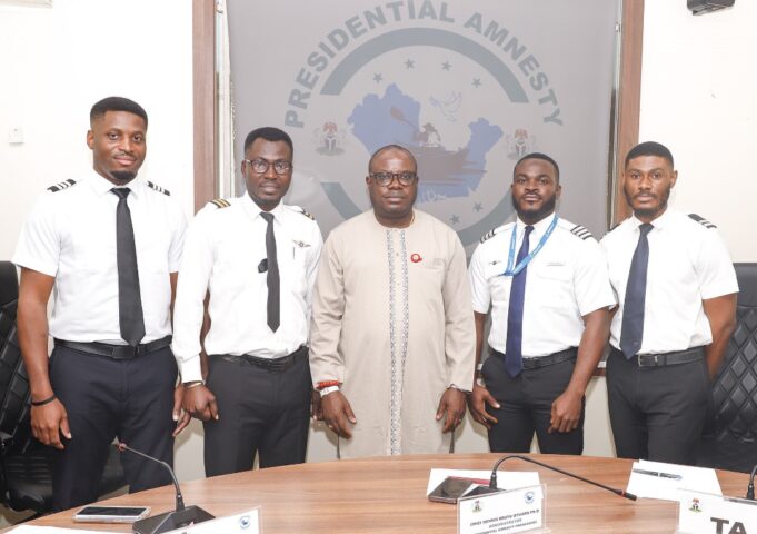 PAP Administrator Dr Dennis Otuaro with cadet pilots Type-rating programme