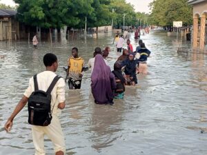 A flooded street in Maiduguri NEMA, Maiduguri flood