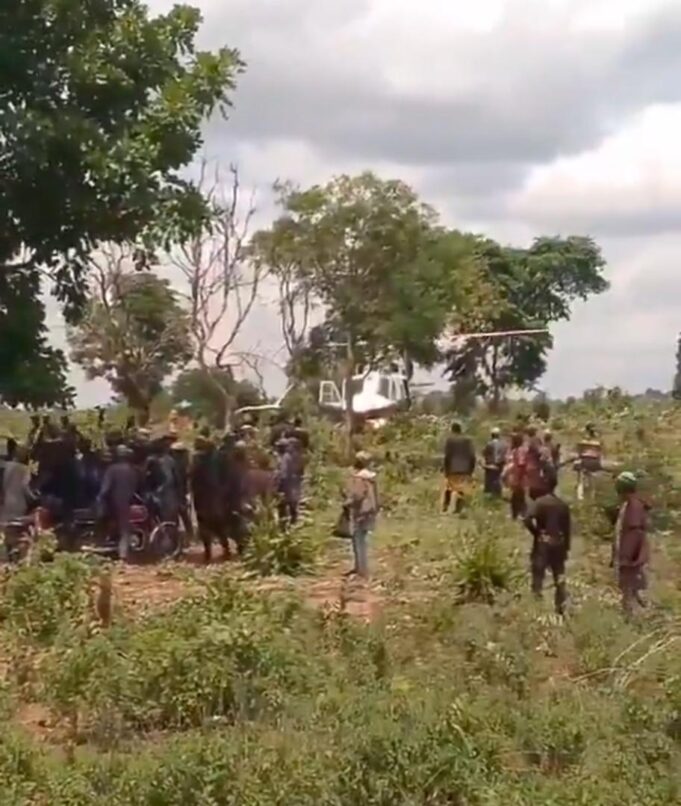 Police speak on helicopter delivering items in Kogi forest Helicopter