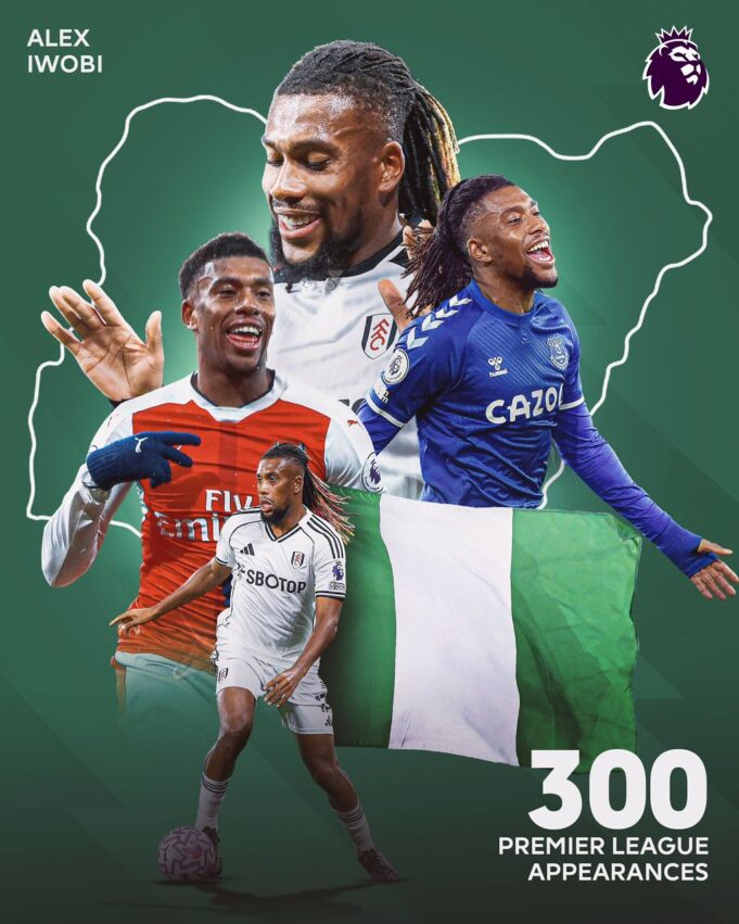 Iwobi becomes first Nigerian player to reach 300 EPL appearances Appearances