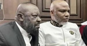 Court sends Nnamdi Kanu’s brother, lawyer, 10 others to Kuje prison Court
