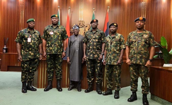 Tinubu with new service chiefs Tinubu