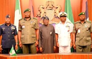 Tinubu meets service chiefs behind closed doors at Aso Rock