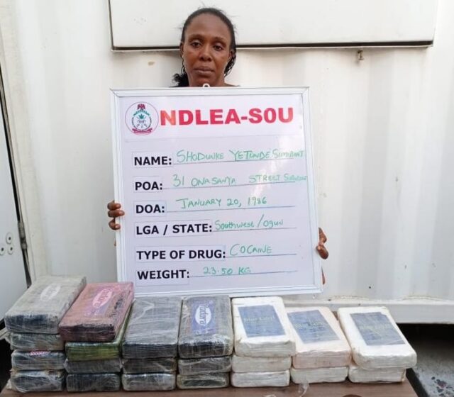 NDLEA nabs woman with N5bn cocaine hidden in children’s room NDLEA