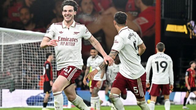 Rice double sends Arsenal six points clear after win at Bournemouth Premier League, Arsenal