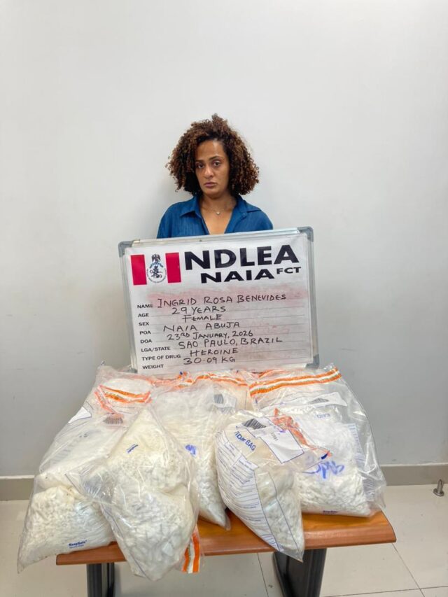 Brazilian woman arrested with N3bn heroin at Abuja Airport