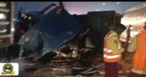 One dead, traffic disrupted as trucks collide on Otedola Bridge Trucks