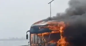 Bus fire disrupts traffic on Third Mainland Bridge in Lagos