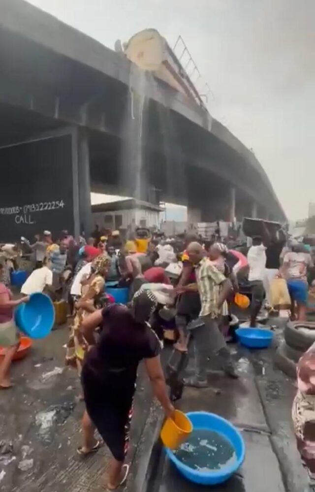 Residents scoop fuel as diesel tanker overturns in Apapa
