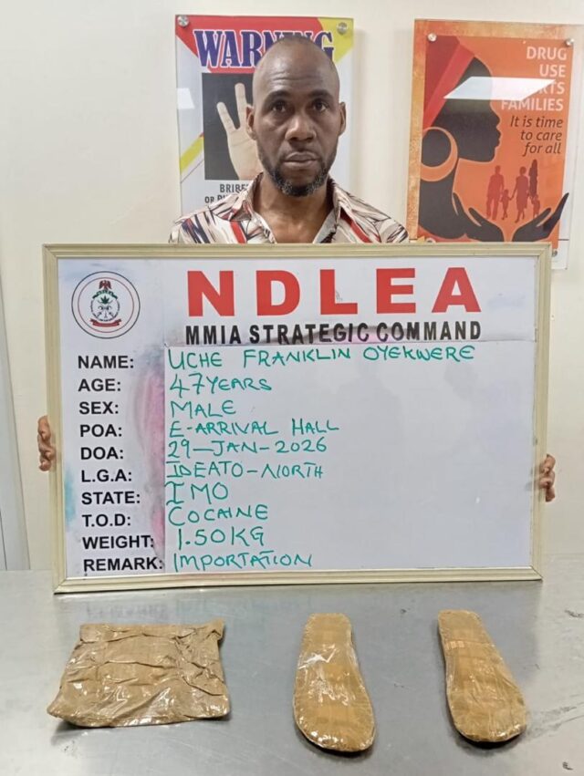 NDLEA arrests Brazil-based Nigerian with cocaine hidden in body, shoes