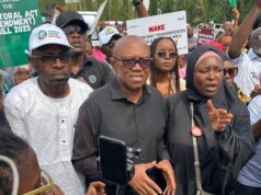 Obi, others protest at National Assembly over e-transmission of election results Obi