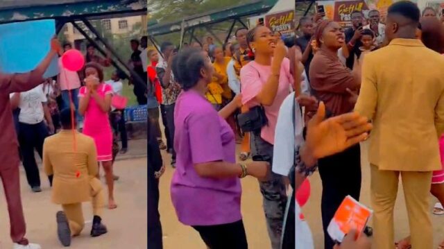 Drama as girlfriend interrupts boyfriend’s Valentine’s Day proposal to another lady