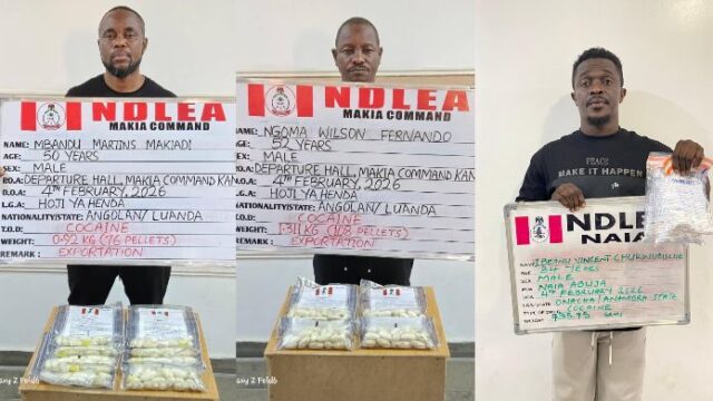 NDLEA arrests China-based businessman, two Angolans with 236 cocaine pellets at Abuja, Kano airports