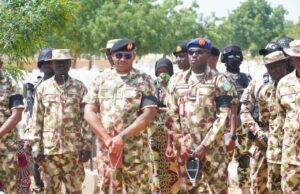 Theatre commander visits Mallam Fatori, praises troops for repelling ISWAP attack