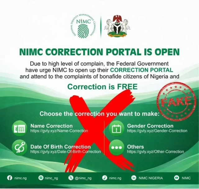 NIMC warns Nigerians against fake ‘free NIN correction’ portal