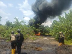 Navy destroys illegal crude oil storage site in Rivers
