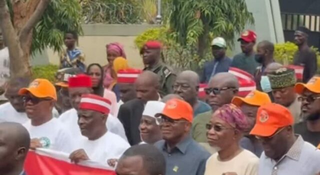 ADC crisis: Atiku, Kwankwaso, Obi, others protest at INEC headquarters ADC